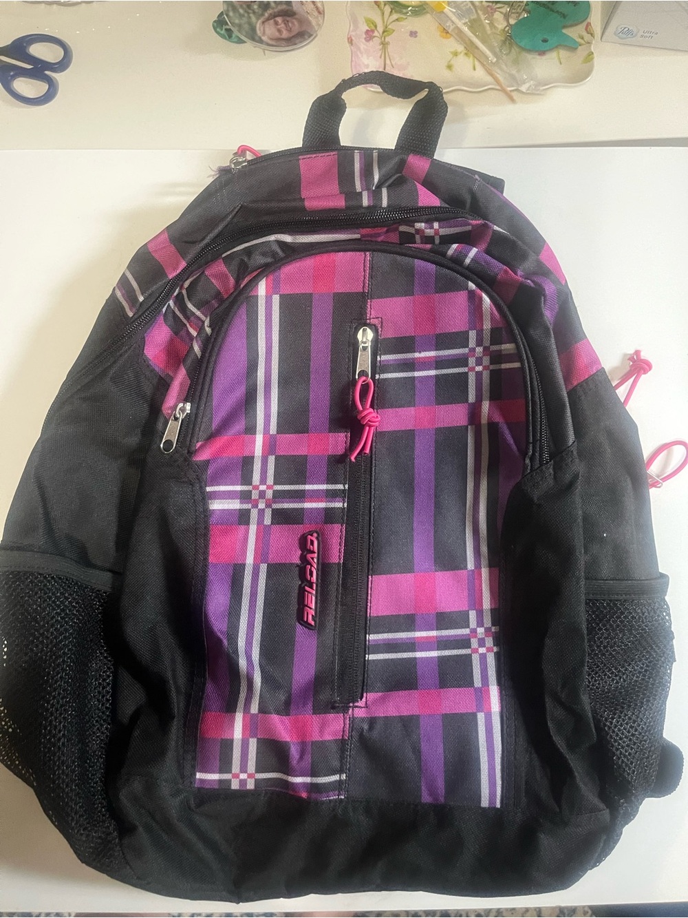 RELOAD Plaid Backpack in Pink & Purple